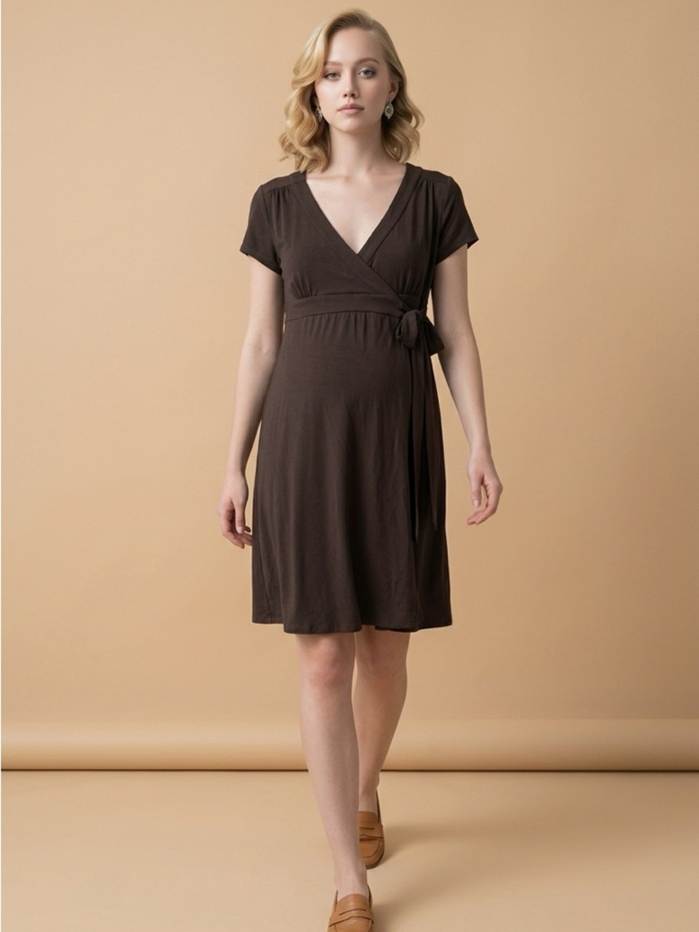 Pretty Duo Maternity dark Brown wrape dress, size M